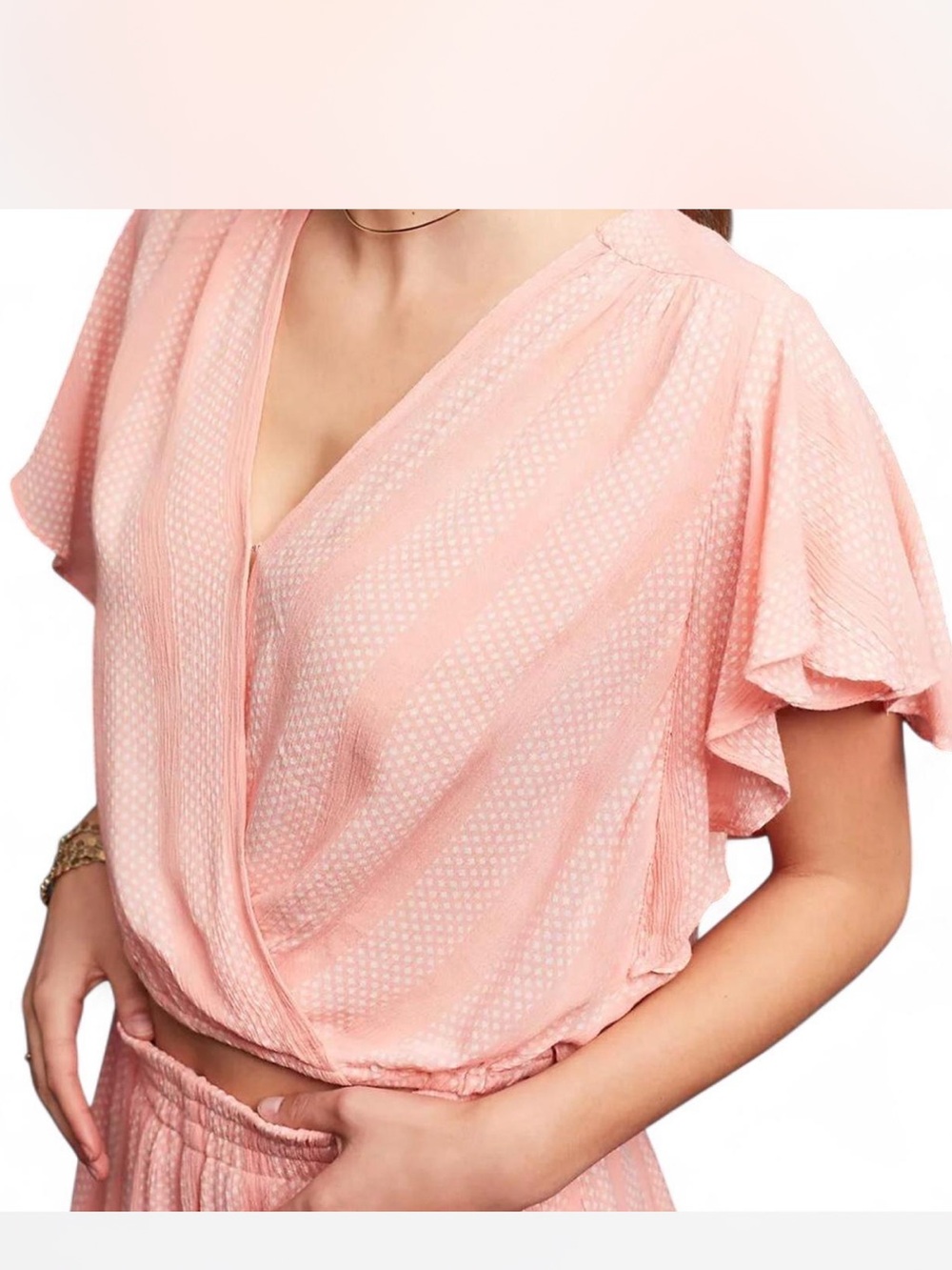 Anthropologie Soft Pink Wrap-Style Flutter Sleeve Blouse XS